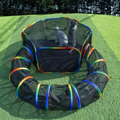 LUCKITTY Outdoor Rainbow Cat Enclosures Playground,Outside House for Indoor Cats Include Portable Cat Tent with Circle Cat Tu...