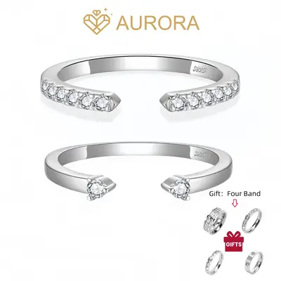 【#98 combo band 】Moissanite Stackable band ring enhancer rings with 925 Sterling Silver Daily Anniversary wedding  ring b...