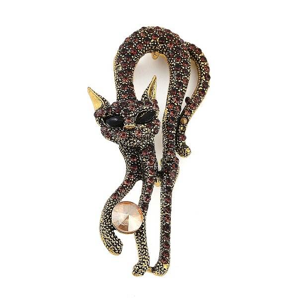 Cat Shape Colorful Rhinestone Brooches