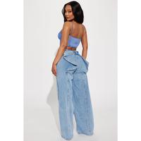 Brianca Bow Wide Leg Jeans - Light Wash