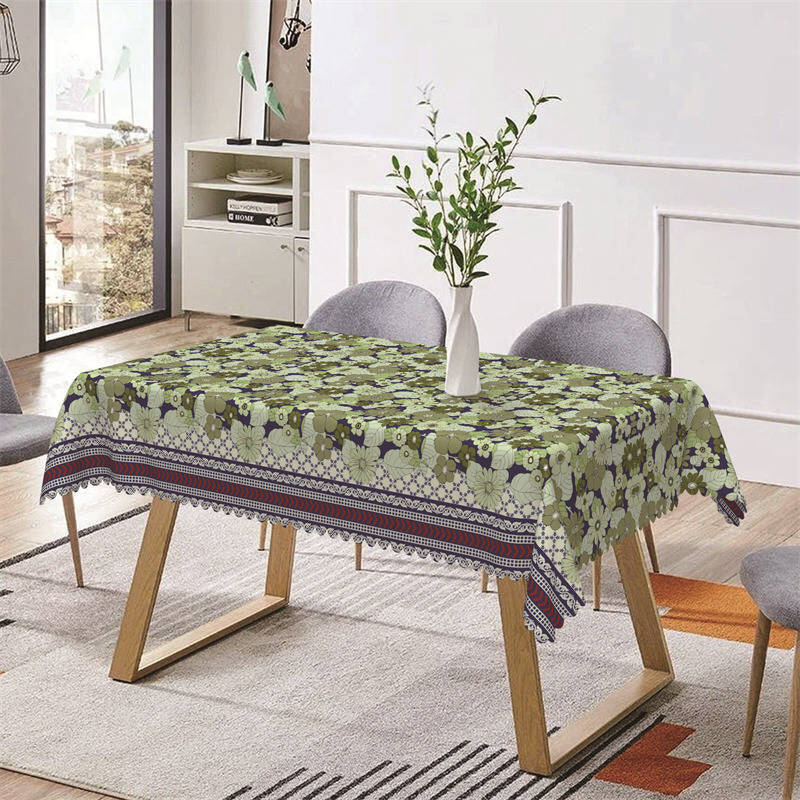 Blue Green Floral Pattern Retro Rectangle Tablecloth - Aperturee
