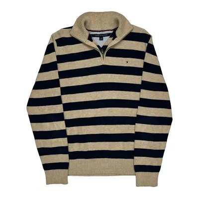 Tommy Hilfiger Striped 1/4 Zip - Large Beige Cotton