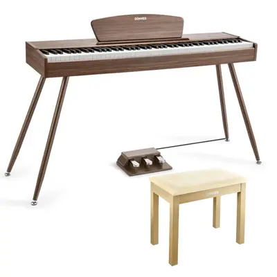 Donner DDP-80 Wooden Digital Piano - Walnut / Piano+Light Oak Bench