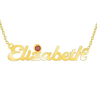 10K Gold Birthstone Custom Name Pendant Necklace For Women