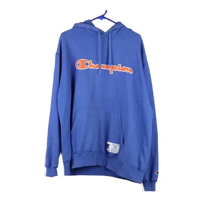 Champion Spellout Hoodie - XL Blue Cotton Blend