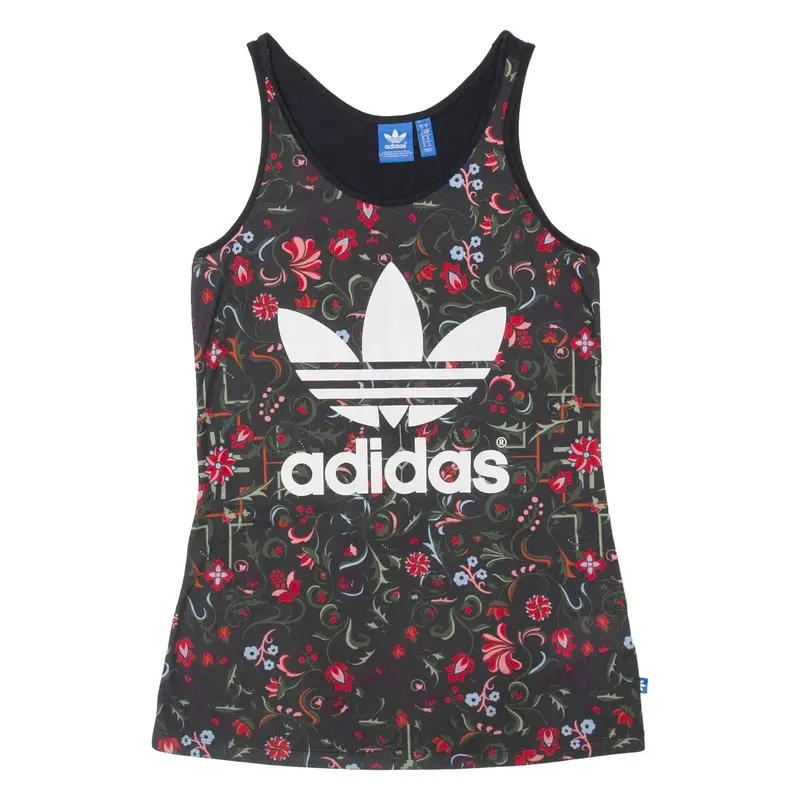 ADIDAS Floral Womens Vest Black Sleeveless UK 10