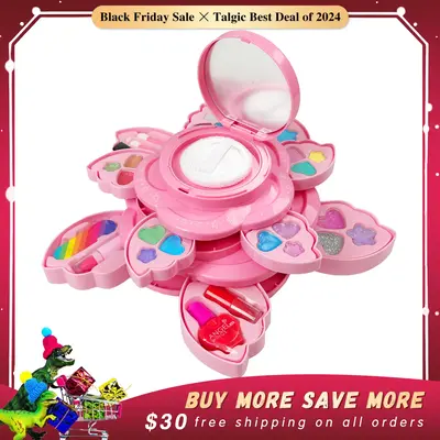 Magic Pink Petal-Shaped Makeup Box for children aged 3, 4, 5, 6 + Children's Makeup Tools