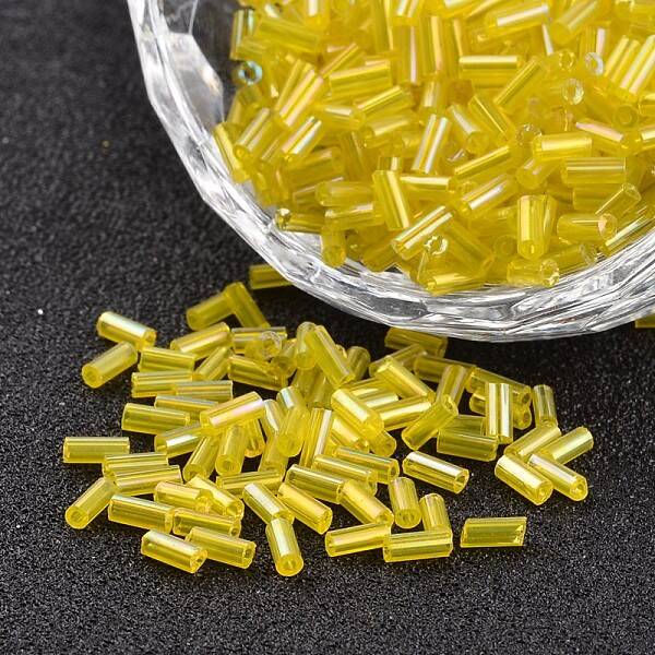 Tube Transparent Colours Rainbow Plated Glass Bugle Beads