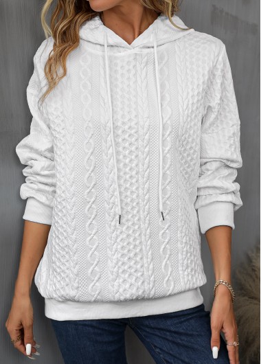 Modlily White Drawstring Detail Long Sleeve Hoodie - M