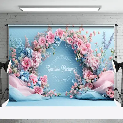 Aperturee Romantic Pink Blue Floral Wedding Photo Backdrop, 3X2FT(1MX0.6M), 14 USD, wedding backdrops, ENHD2J60-M