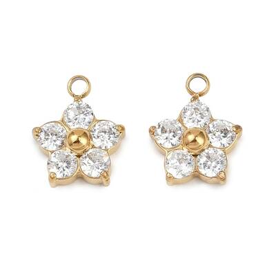 304 Stainless Steel Micro Pave Cubic Zirconia Charms