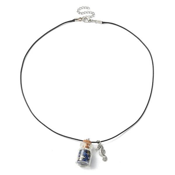 Glass Bottle & Alloy Sea Horse Pendant Necklace