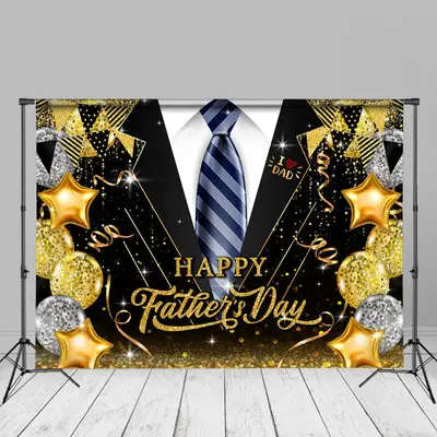 Love Dad Glitter Blue Tie Black Suit Fathers Day Backdrop - Aperturee