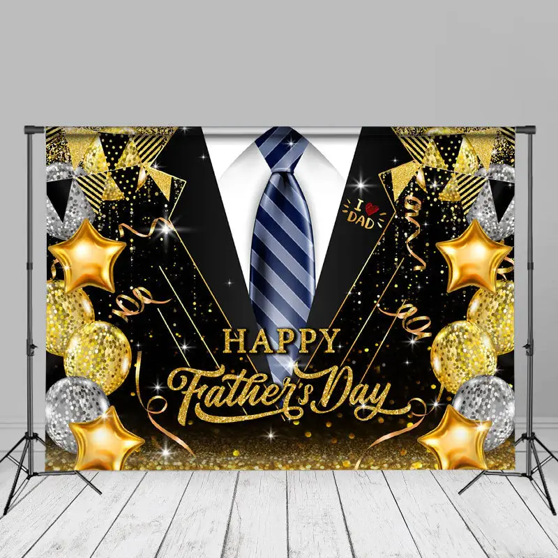 Love Dad Glitter Blue Tie Black Suit Fathers Day Backdrop - Aperturee