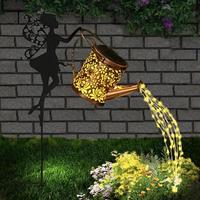 Solar Light Outdoor, Solar Powered Watering Can with Waterfall Light, Waterproof Garden Light, Iron Hanging Lantern, Garden D...