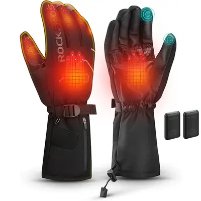 ROCKBROS Heated Gloves Electric Rechargeable Battery Thermal Mittens Gloves for Men Women Winter Touchscreen Waterproof Warm ...