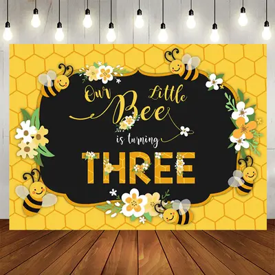 Aperturee Bee Three Summer Yellow 3Rd Birthday Backdrop