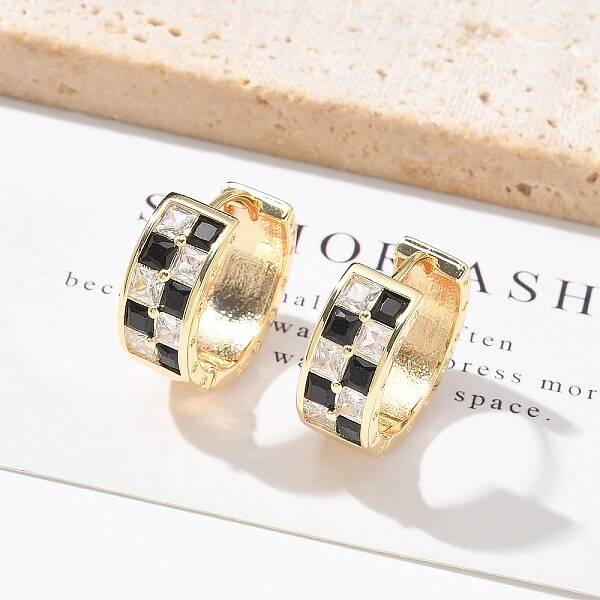 Brass Micro Pave Cubic Zirconia Hoop Earrings