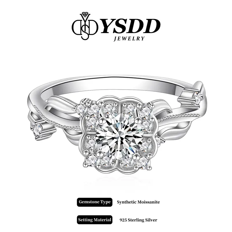 【#284 Clover】Four Leaf Clover Moissanite Ring in 925 Sterling Silver 1/2Carat