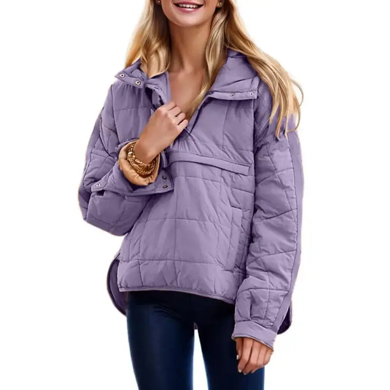 UANEO Womens Oversized Hooded Puffer Jacket Lightweight Pullover Hoodies Quilted Dolman Long Sleeve Warm Winter Coat