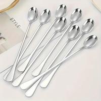 Stainless Steel Long Handle Spoon (8 Counts), Coffee Spoon, Ice Cream Stirring Spoon, Kitchen Accessories, Household Cutlery ...