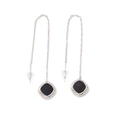 Long Chain with Enamel Rhombus Dangle Stud Earrings