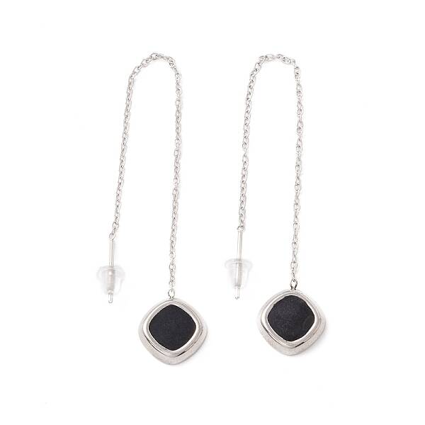 Long Chain with Enamel Rhombus Dangle Stud Earrings