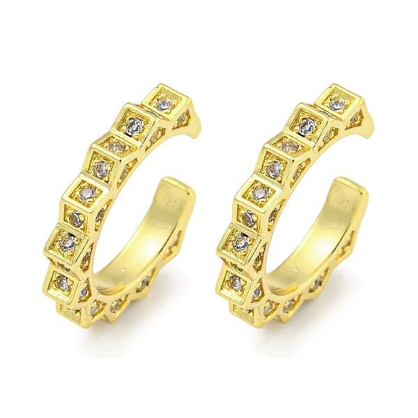 Brass Micro Pave Clear Cubic Zirconia Cuff Earrings for Women