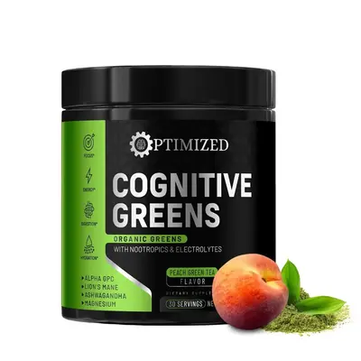 Optimized Cognitive Greens - Nootropic Brain Supplement for Focus, Memory, & Mood Support - Alpha GPC, Lion's Mane, Ashwagand...