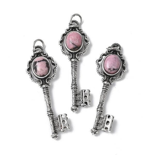 Key Brass Natural Rhodonite Big Pendants