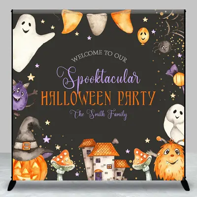 Ghosts Pumpkin Black Custom Halloween Party Backdrop