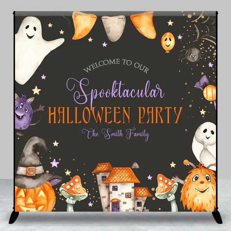 Ghosts Pumpkin Black Custom Halloween Party Backdrop
