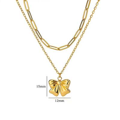 304 Stainless Steel Bowknot Pendant Necklaces