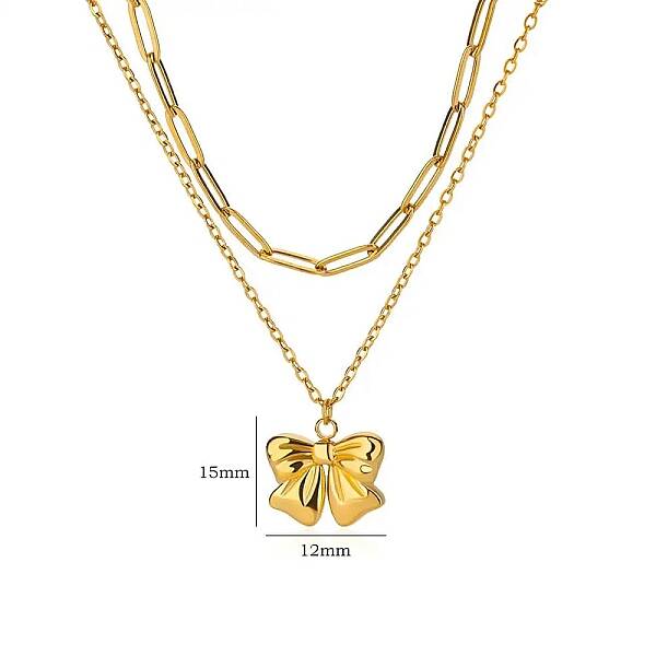 304 Stainless Steel Bowknot Pendant Necklaces