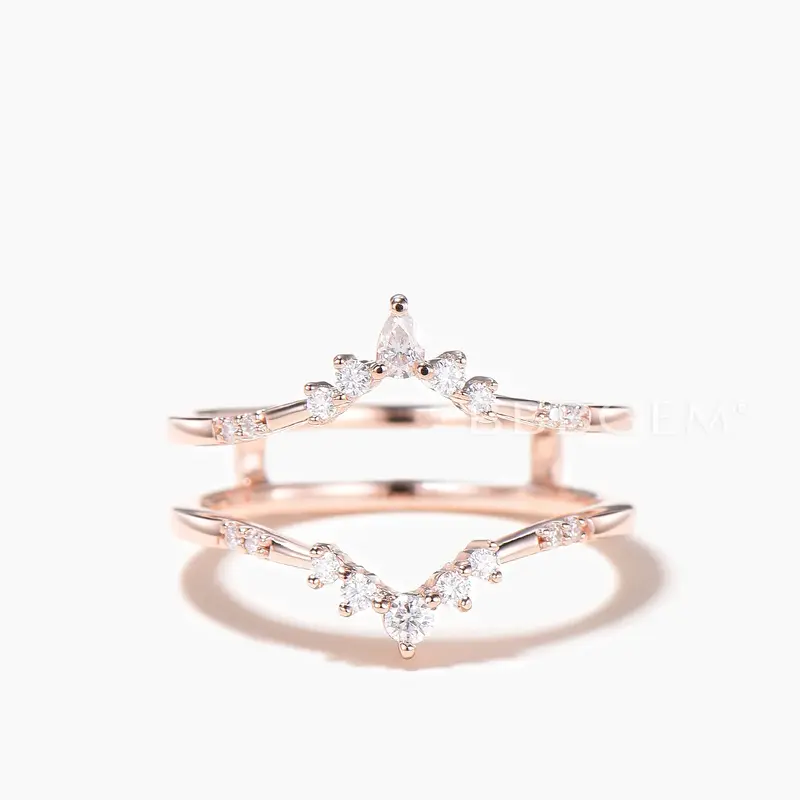Double Curved Ring Enhancer Mixed Cut Moissanite Rose Gold Wedding Band