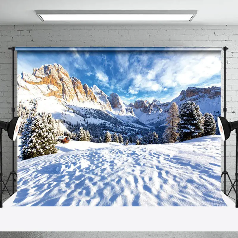 Aperturee Winter Snowy Natural Field Mountain Scenery Backdrop