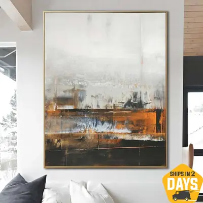 Large Abstract Colorful Paintings On Canvas In White And Brown Colors Textured Oil Painting Hand Painted Art | ORANGE 47.24&q...