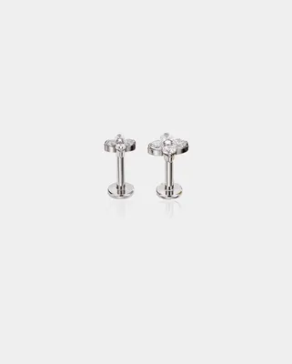 Flower Threadless Push Pin Cartilage Stud - Silver / 4mm