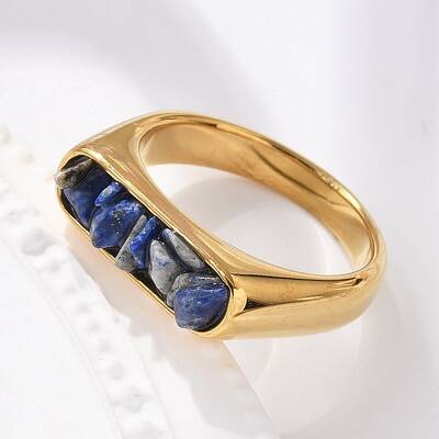 Rectangle Natural Lapis Lazuli Chips Finger Rings