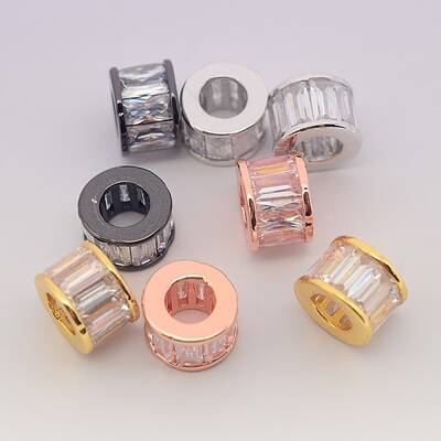Brass Micro Pave Cubic Zirconia Column Beads