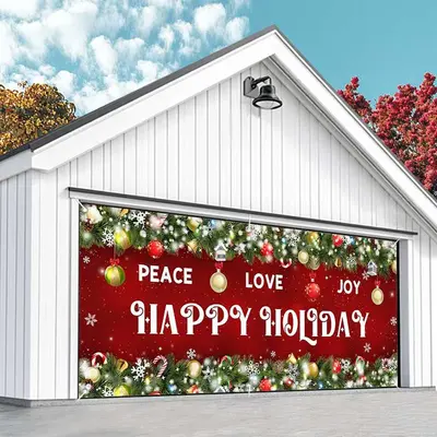 Aperturee Peace Love Joy Red Christmas Vibe Garage Door Banner