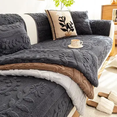 Bohemian Jacquard Fleece Sofa Cushion, 1 Count Non-slip Elastic Sofa Slipcover, Home Protector, Sofa Slipcover, Pet Friendly ...