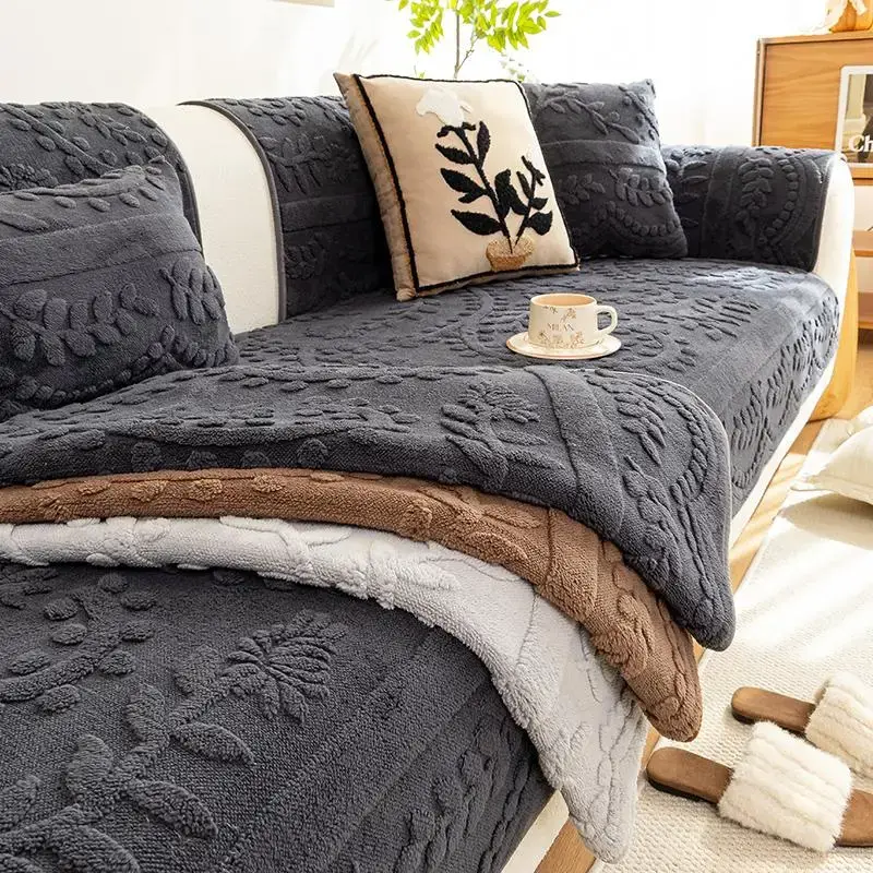 Bohemian Jacquard Fleece Sofa Cushion, 1 Count Non-slip Elastic Sofa Slipcover, Home Protector, Sofa Slipcover, Pet Friendly ...