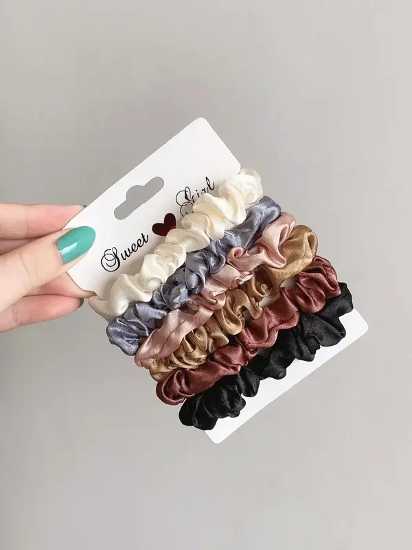 Summer 2024 Plain Color Frill Design Satin Hair Tie for Galentineday Gift, Casual Daily Hair Accessories for Women, Cute Pony...