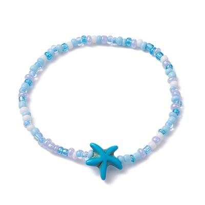 Glass Seed & Synthetic Turquoise Starfish Beaded Stretch Bracelet for Women