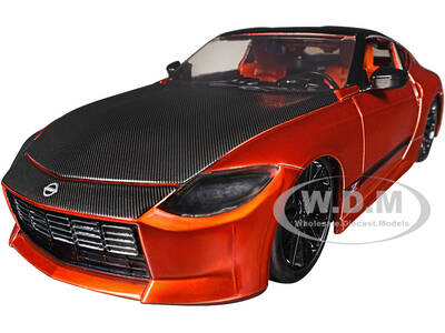 2023 Nissan Z Orange Metallic with Carbon Hood and Black Top JDM Tuners Series 1/24 Diecast Model Car by Jada