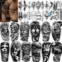 32 Sheets Large-Size Black Temporary Tattoos Stickers,Forearm Designs Featuring Tribal,Wolf,Tiger, Lion, Owl, Skeleton Skull,...