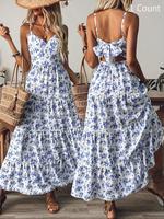 Women's All Over Floral Print Knot Back Cami Dress, Boho Sleeveless A Line Dress for Beach Holiday Vacation, Ladies Summer Cl...