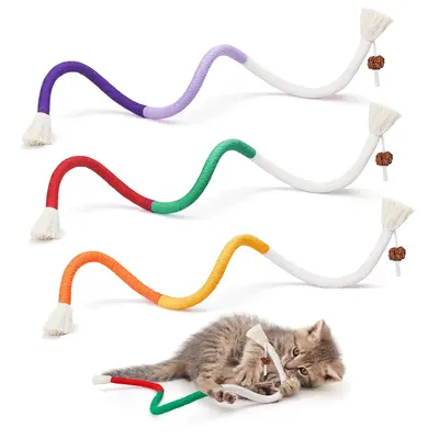 Potaroma Cat Toys Chew Ropes 3Pcs with Refillable Natural Catnip, Safe Teeth Cleaning Toy for Indoor Kittens, Interactive Cat...