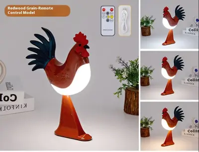 Creative USB Charging Rooster Decoration Table Lamp Home Decor | Color: Mahogany Texture